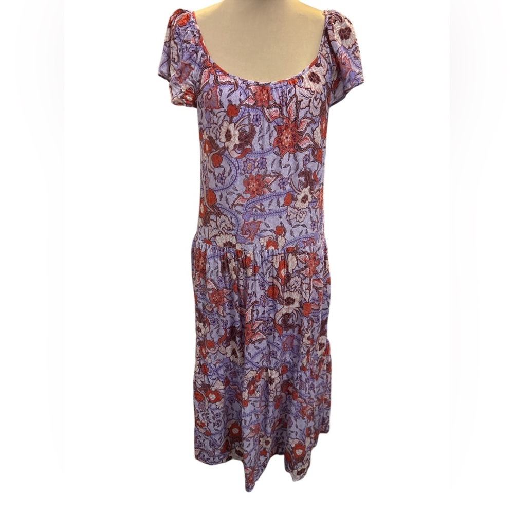 Knox Rose Flutter Sleeve A-Line Floral Long Dress Purple Haze Tiers Size Medium. - Picture 3 of 12